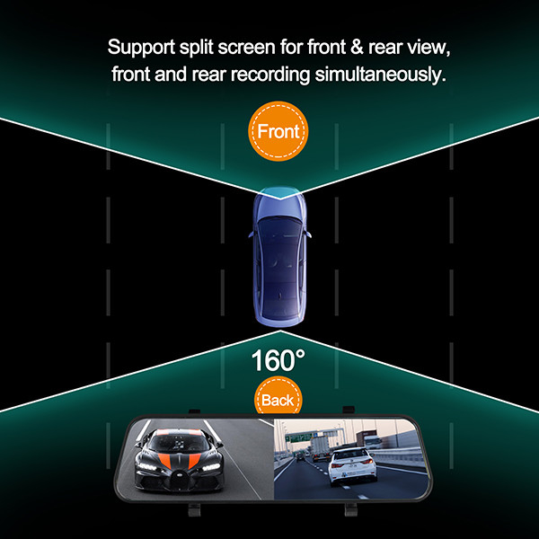 10 Inch touch screen 160º super wide-angle camera Rear View Dash Cam